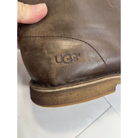 Ugg Mens Boots Size 11 US Chukka Desert Brown Leather Suede Leighton Two Tone - Picture 7 of 13